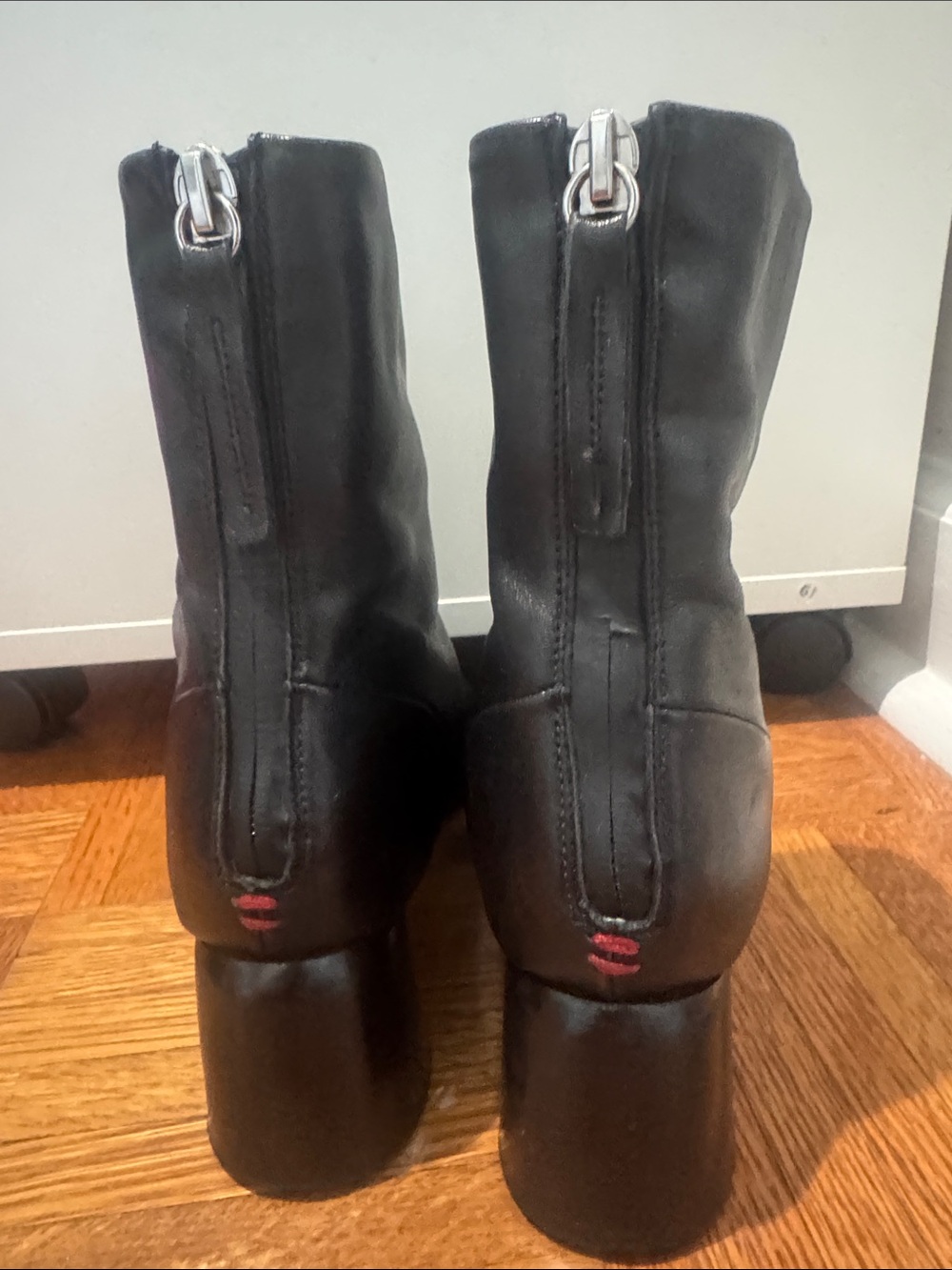 Halmanera Black Mid-Heel Ankle Booties with Back Zip - Picture 2 of 5